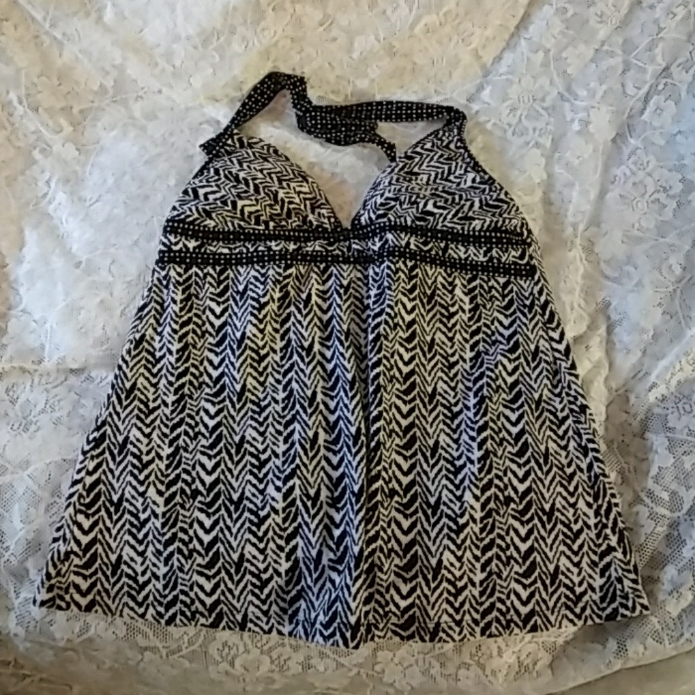 90's Animal Print Black & White Abstract Halter Swim Top Beachy Feminine